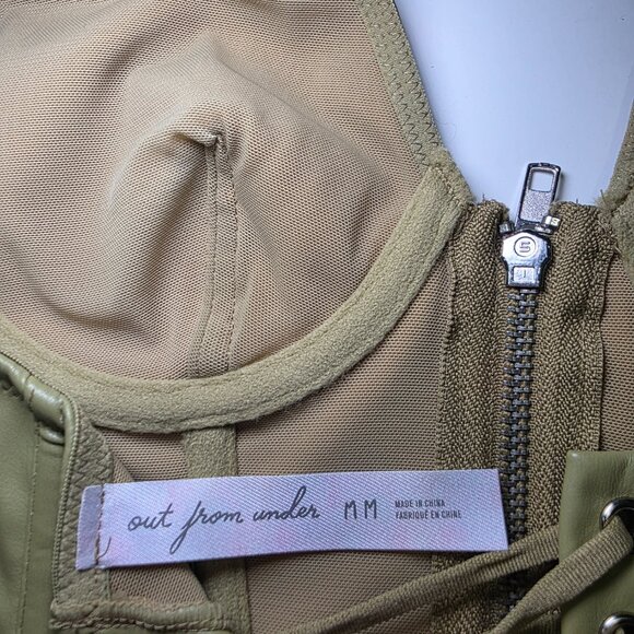 Out From Under Olive Green Faux Leather Halter Corset Top Size M - Picture 5 of 8